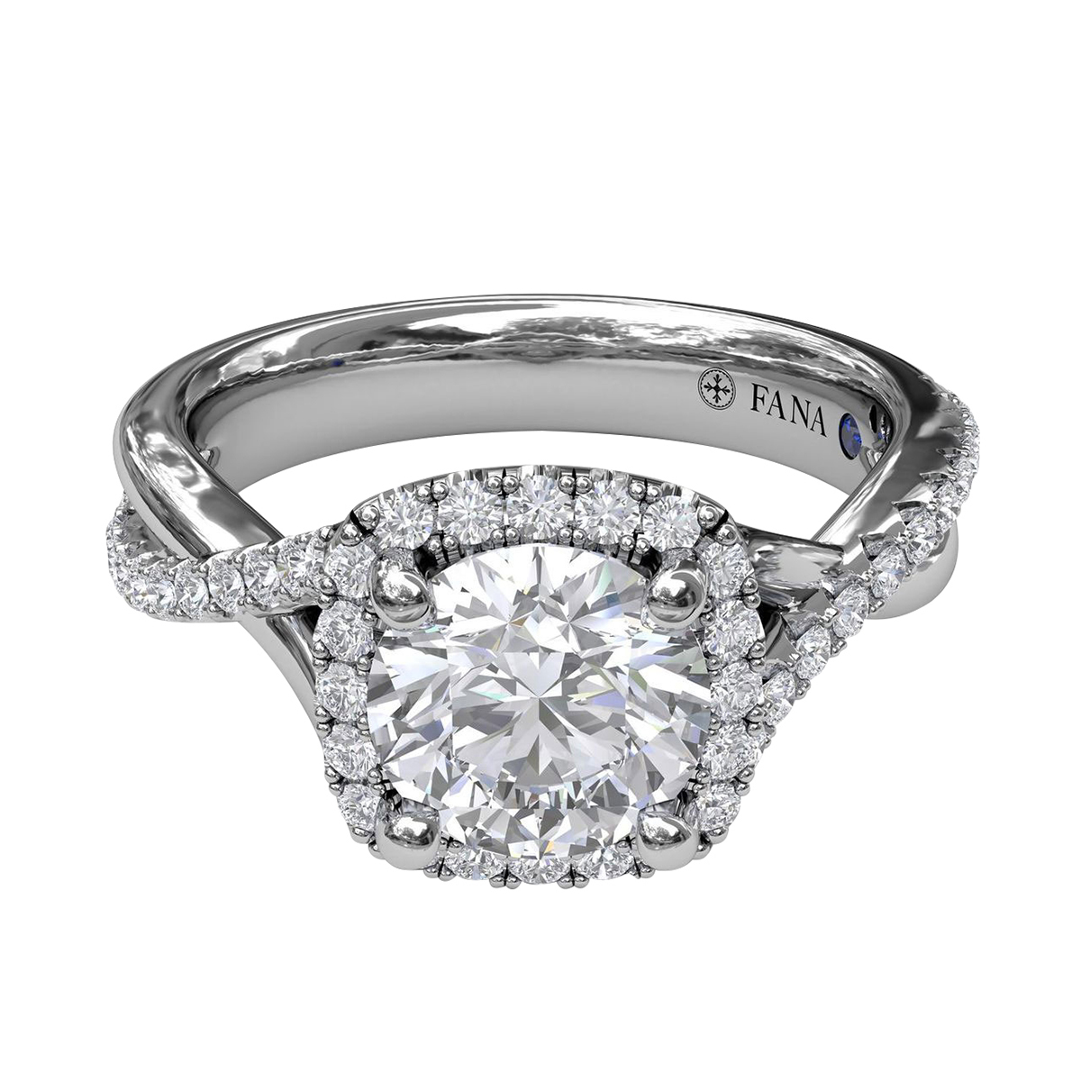 Diamond Cushion Halo Ring Setting with Crossover Shank in White Gold