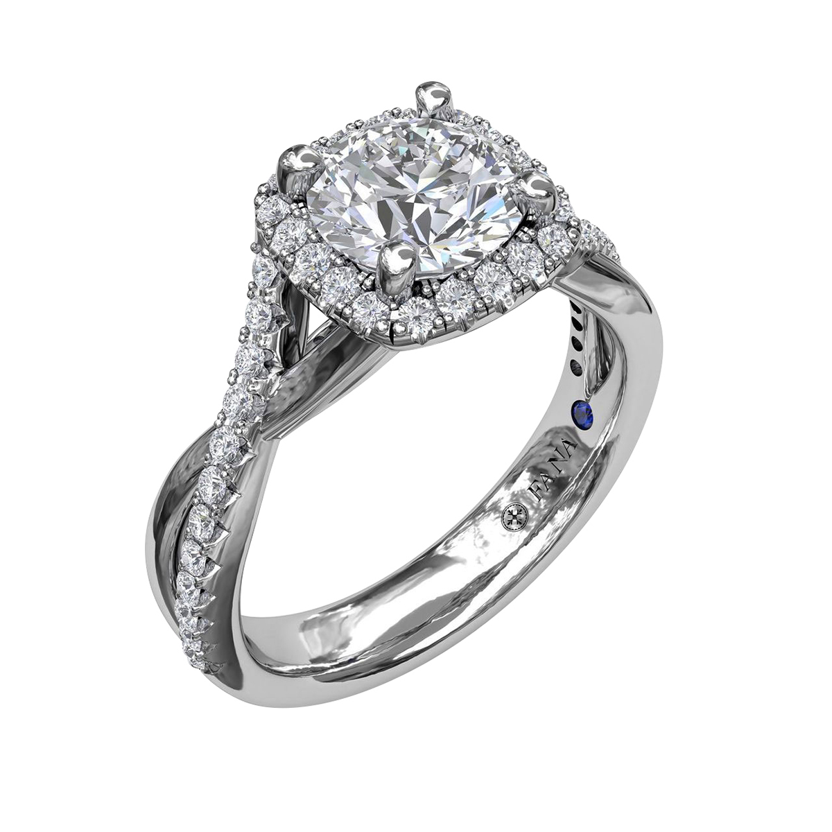 Diamond Cushion Halo Ring Setting with Crossover Shank in White Gold