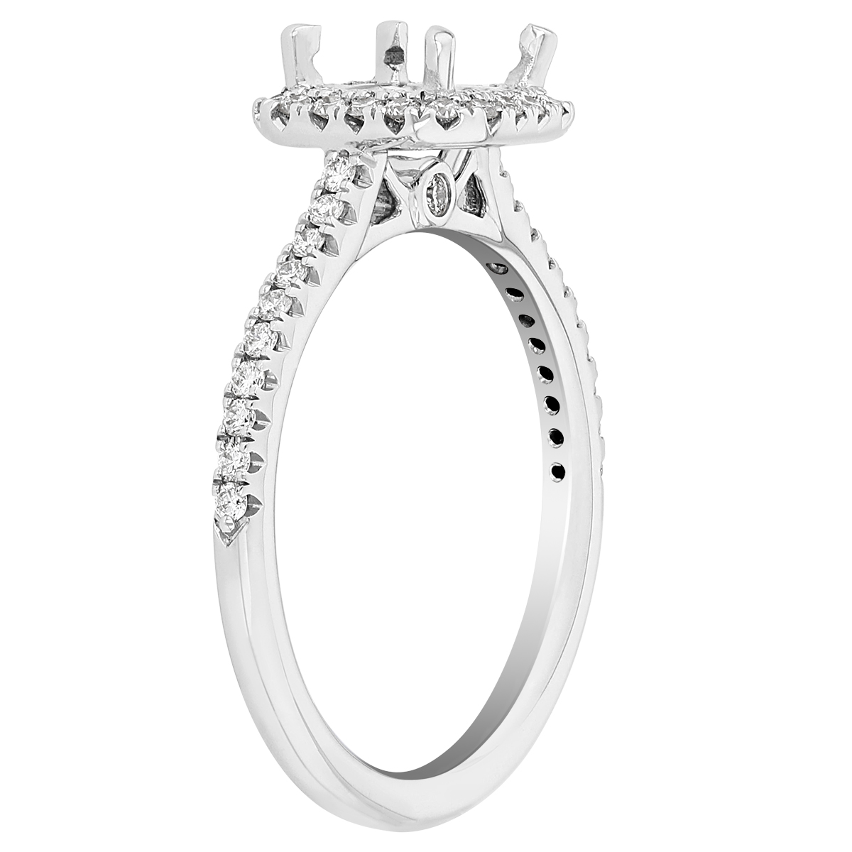 Diamond Ring Setting with Cushion Shaped Halo & Pave Sides in White Gold