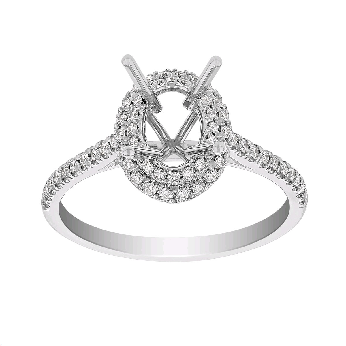 Diamond Double Halo Ring Setting with Diamond Cathedral Shank in White Gold