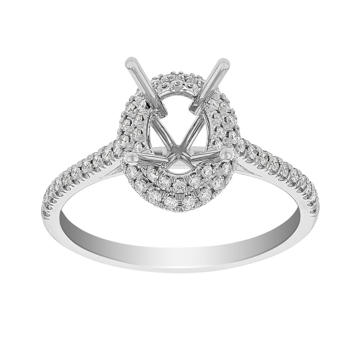 Diamond Double Halo Ring Setting with Diamond Cathedral Shank in White Gold