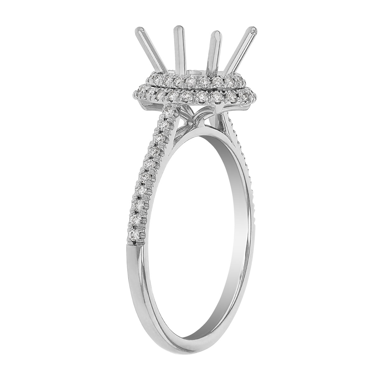 Diamond Double Halo Ring Setting with Diamond Cathedral Shank in White Gold