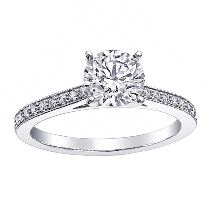 White Gold Bead & Bright Ring Setting with Diamond Sides