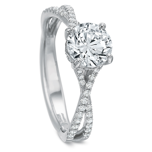 Diamond 2 Row Crossover Engagement Ring Setting in White Gold