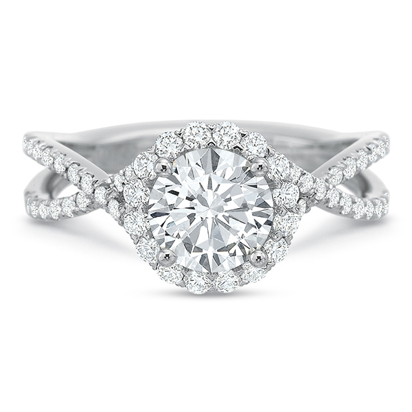 Diamond Halo 2 Row Crossover Engagement Ring Setting in White Gold
