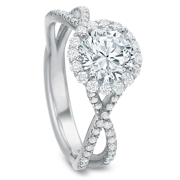 Diamond Halo 2 Row Crossover Engagement Ring Setting in White Gold