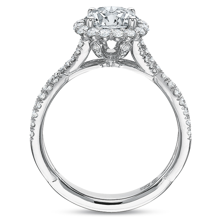 Diamond Halo 2 Row Crossover Engagement Ring Setting in White Gold