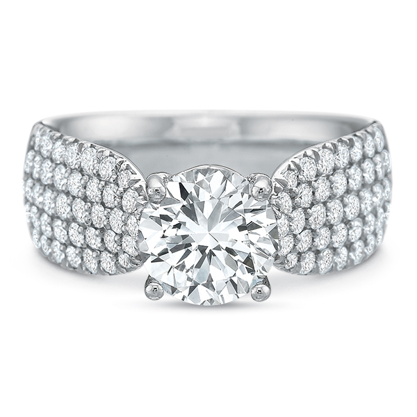 Diamond Pavé 5 Row Tapered Engagement Ring Setting in White Gold