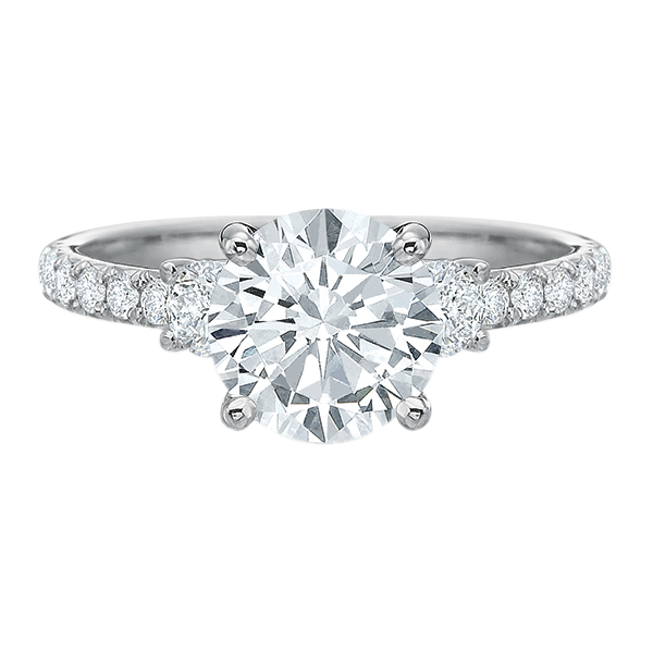 3 Stone & Pavé Engagement Ring Setting in White Gold