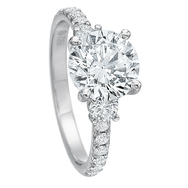 3 Stone & Pavé Engagement Ring Setting in White Gold