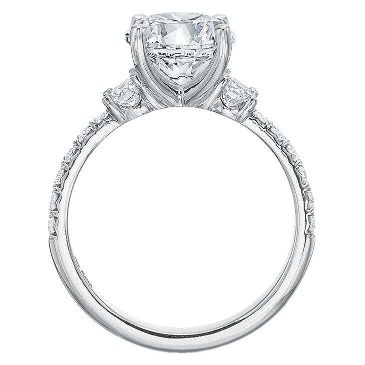 3 Stone & Pavé Engagement Ring Setting in White Gold