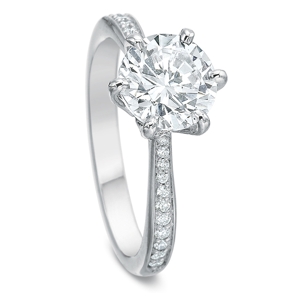 Diamond Side Stone Tapered 6 Prong Engagement Ring Setting in White Gold