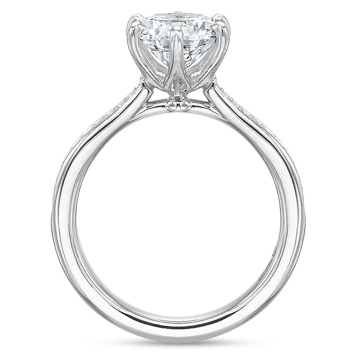Diamond Side Stone Tapered 6 Prong Engagement Ring Setting in White Gold