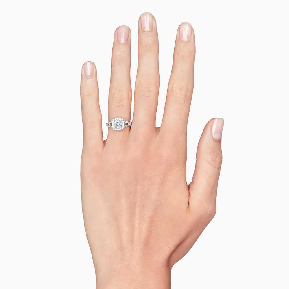 18K Gold Diamond Cushion Halo & Split Shank Engagement Ring Setting