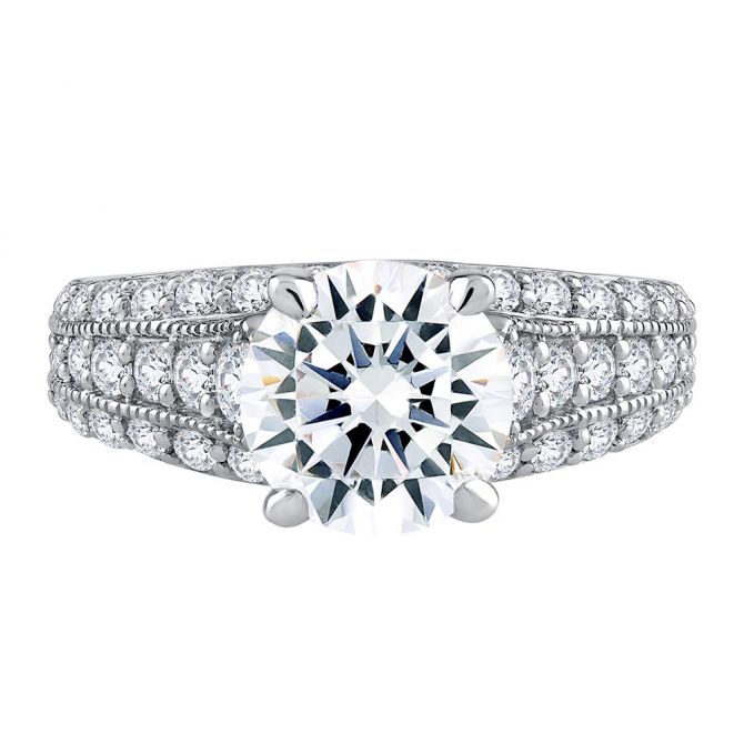 A. Jaffe Metropolitan 3 Row Diamond & Milgrain Engagement Ring Setting in White Gold