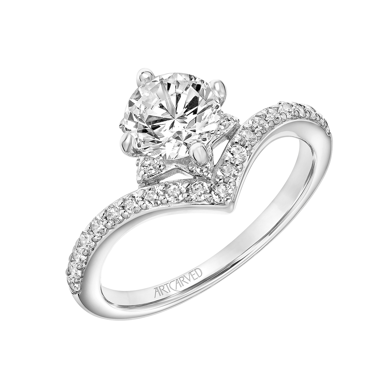 ArtCarved Diamond V Shape Contoured Engagement Ring Setting in White Gold
