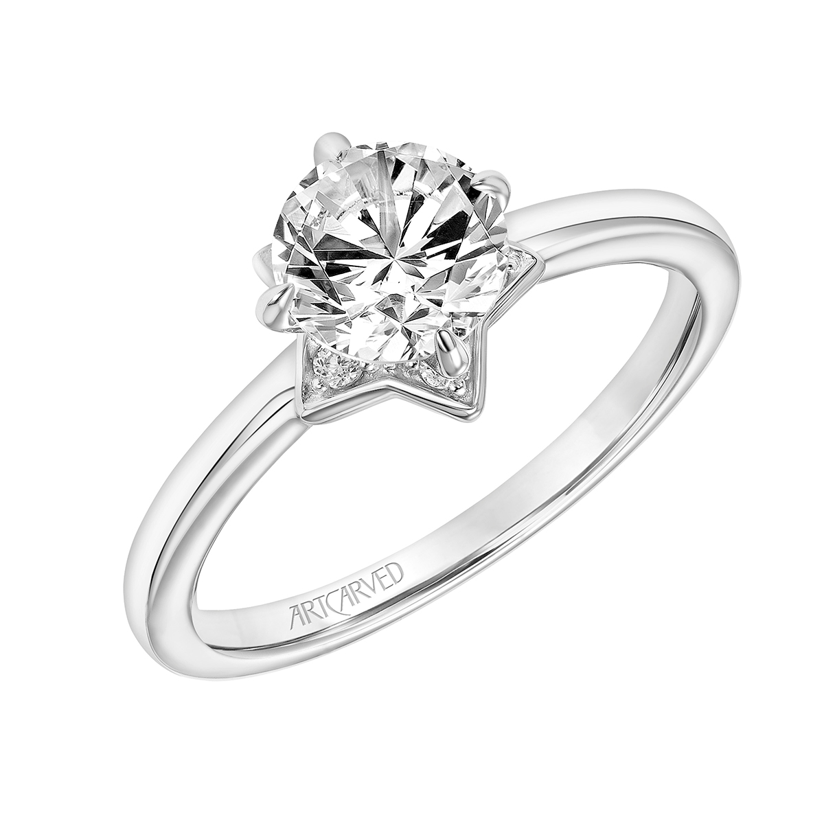 Artcarved Engagement Ring Setting with Diamond Star Shaped Gallery in White Gold