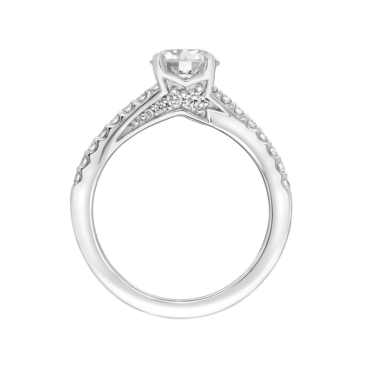 ArtCarved Diamond Side Stone Tapered Engagement Ring Setting in White Gold
