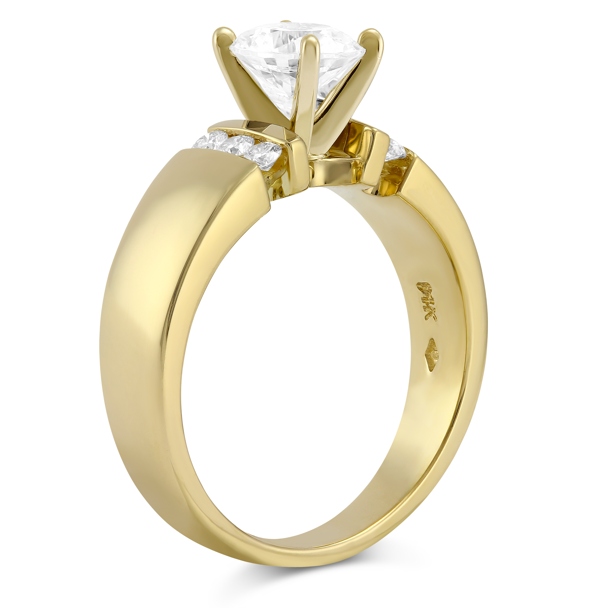 Yellow Gold Single Vertical Channel Round Diamond Ring Setting