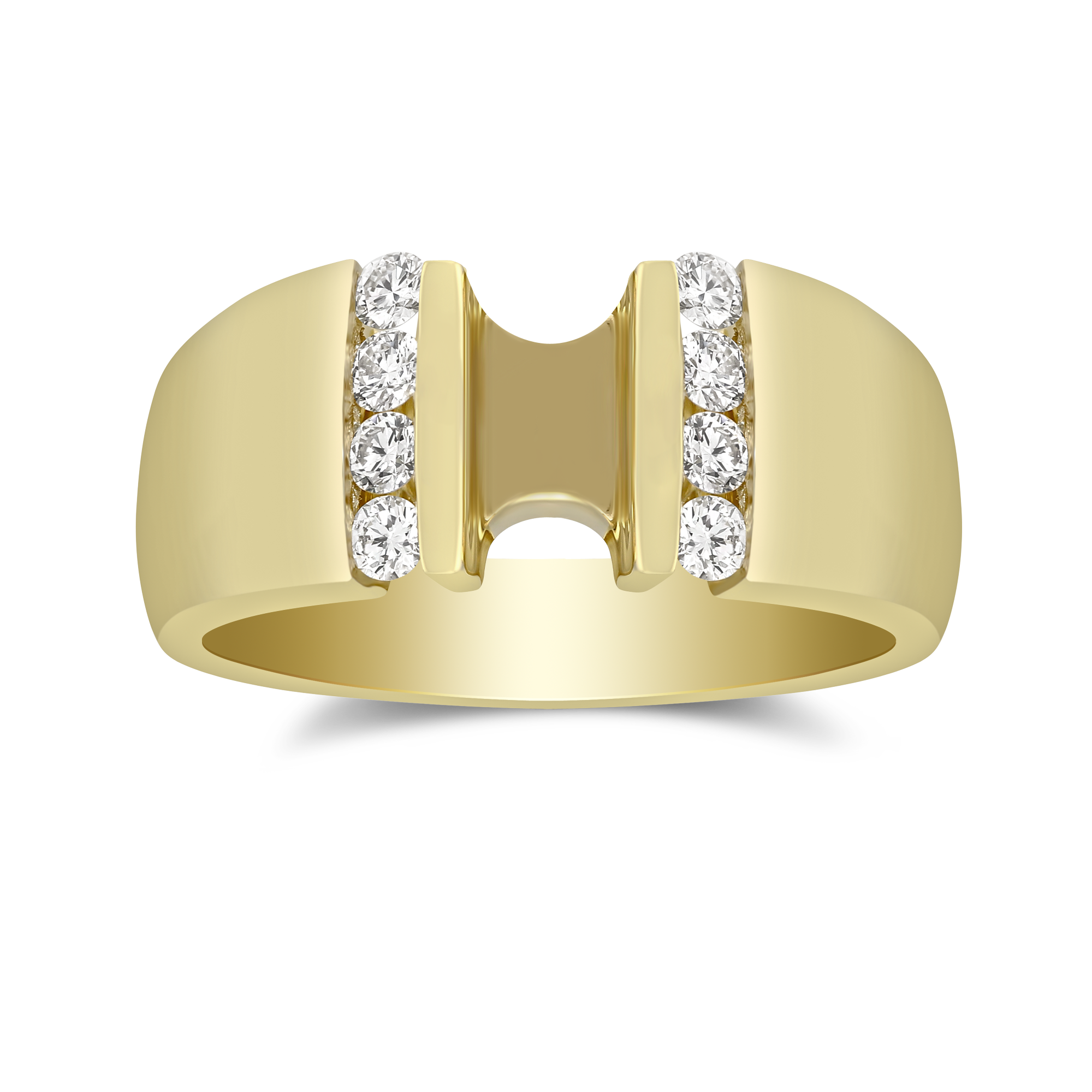 14K Yellow Gold Bold Vertical Channel Set Round Diamond Ring Setting