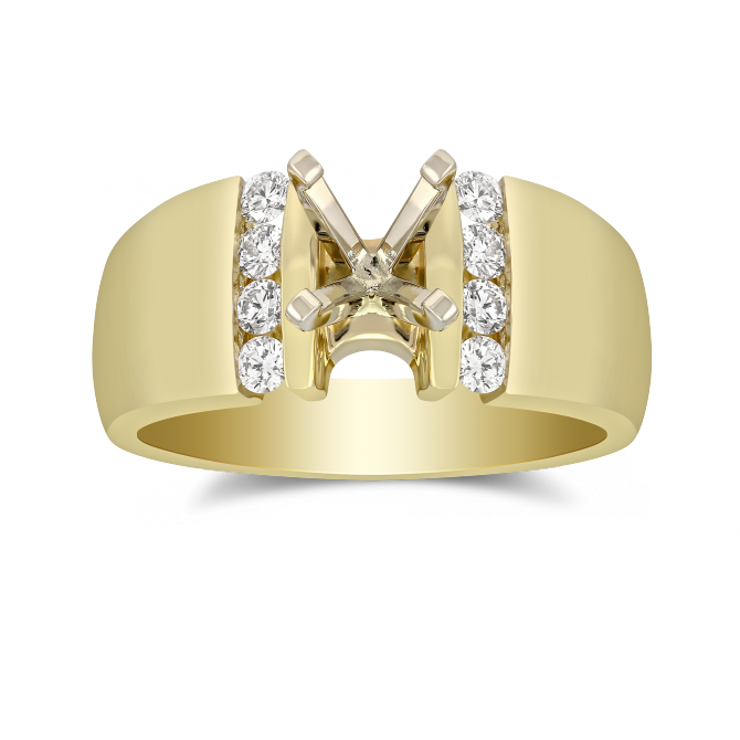14K Yellow Gold Bold Vertical Channel Set Round Diamond Ring Setting