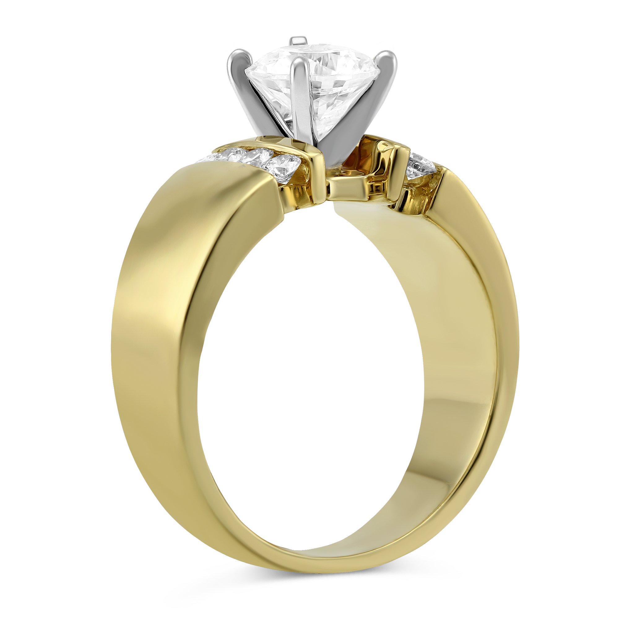 14K Yellow Gold Bold Vertical Channel Set Round Diamond Ring Setting