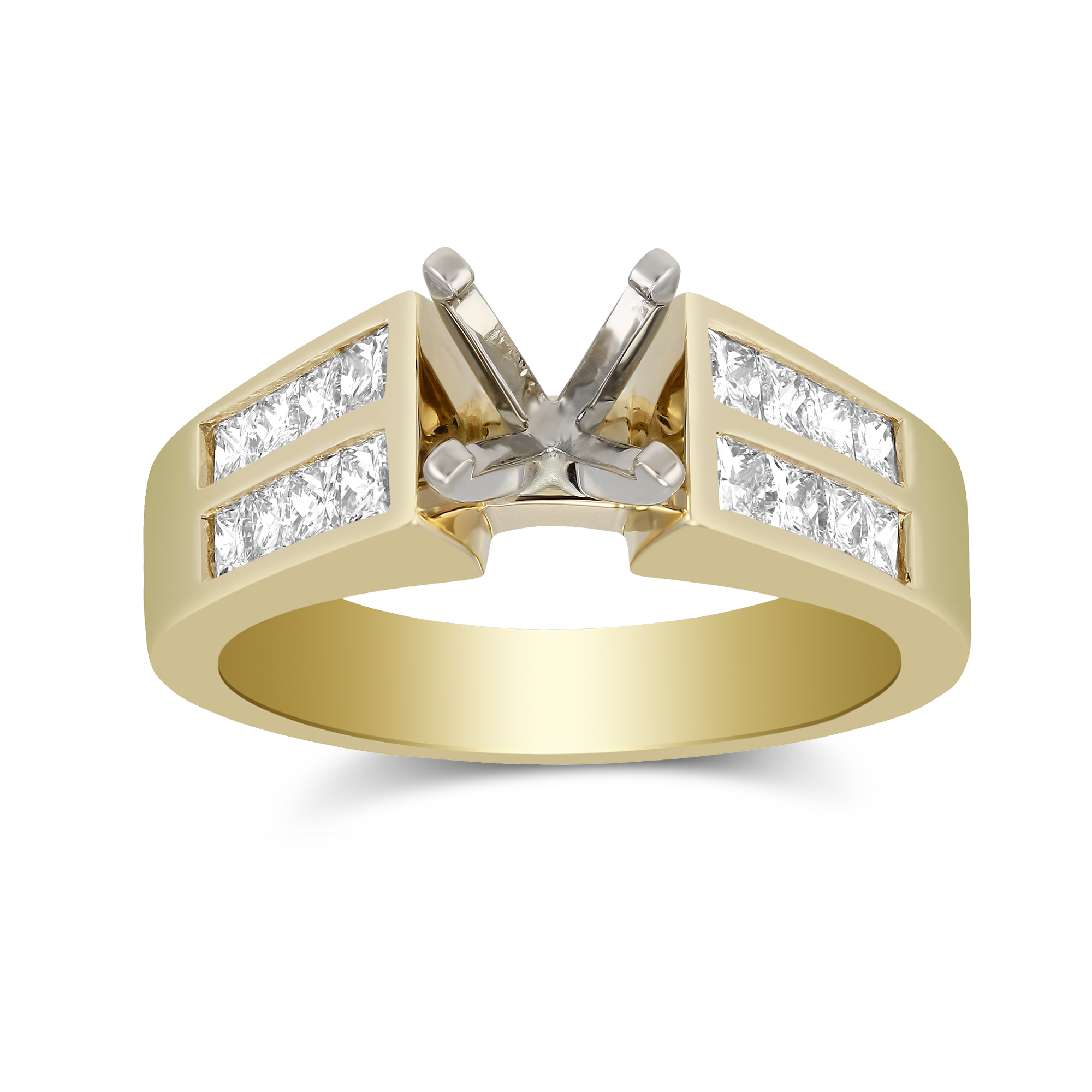 14K Yellow Gold Double Channel Set Princess Cut Diamond Cathedral Style ...