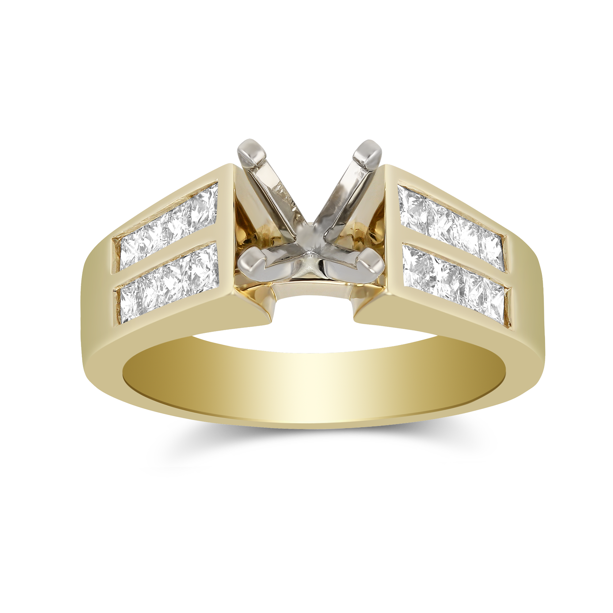 14K Yellow Gold Double Channel Set Princess Cut Diamond Cathedral Style ...