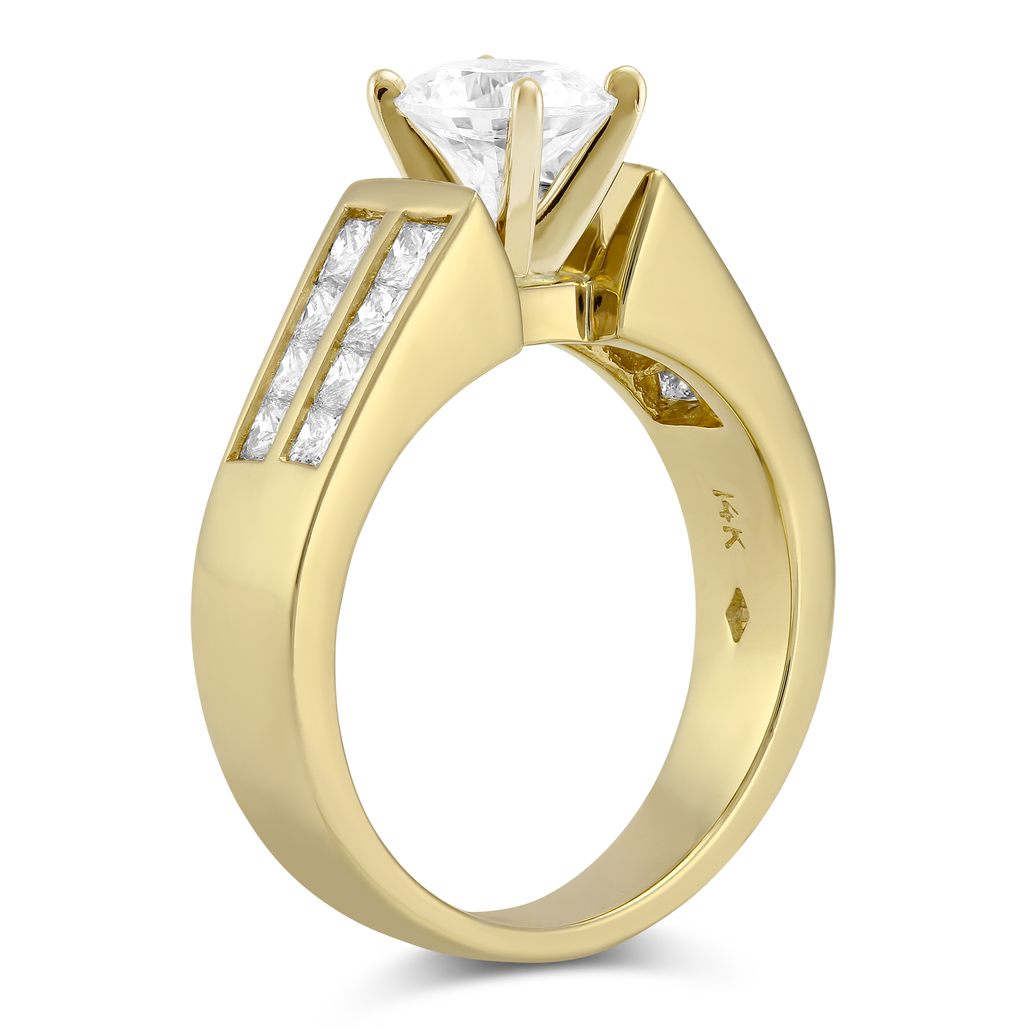 Yellow Gold Double Channel Set Princess Cut Diamond Cathedral Style Ring Setting