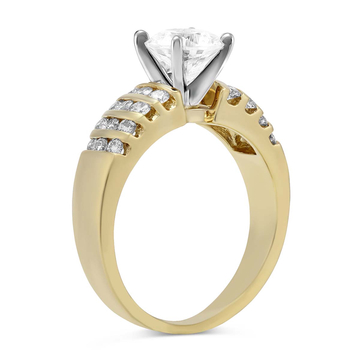 Yellow Gold Vertical Channel Set Round Diamond Ring Setting