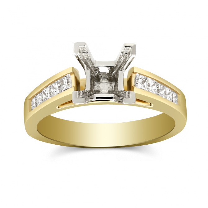 Yellow Gold Channel Set Princess Cut Diamond Ring Setting