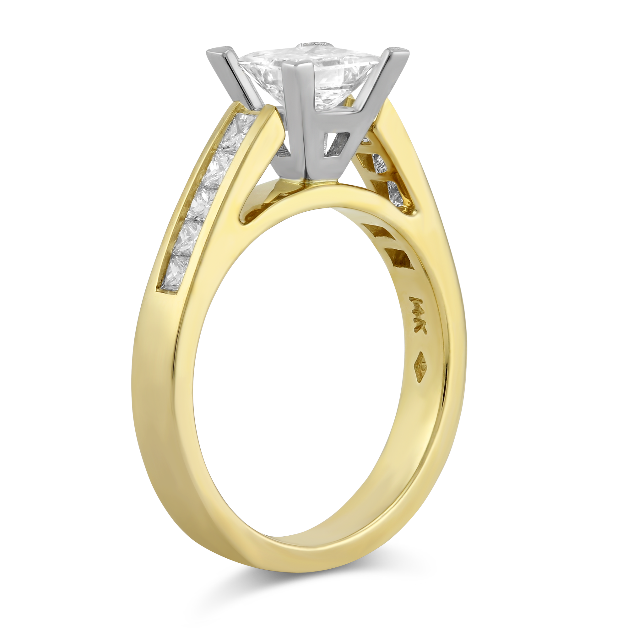 Yellow Gold Channel Set Princess Cut Diamond Ring Setting
