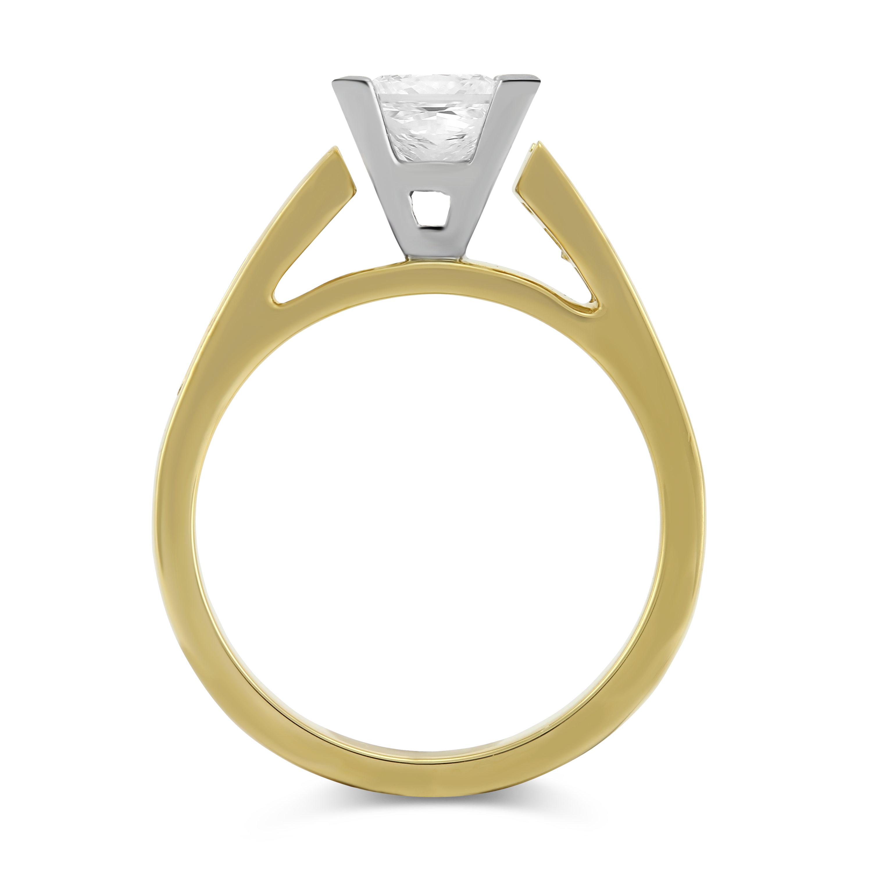 Yellow Gold Channel Set Princess Cut Diamond Ring Setting