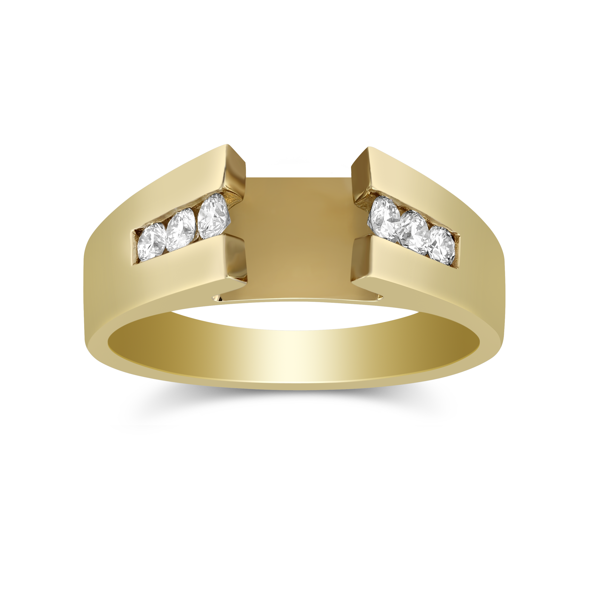 Yellow Gold Channel Set Round Diamond Cathedral Style Ring Setting