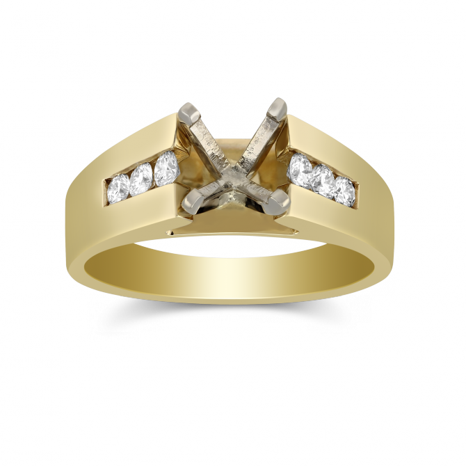 Yellow Gold Channel Set Round Diamond Cathedral Style Ring Setting