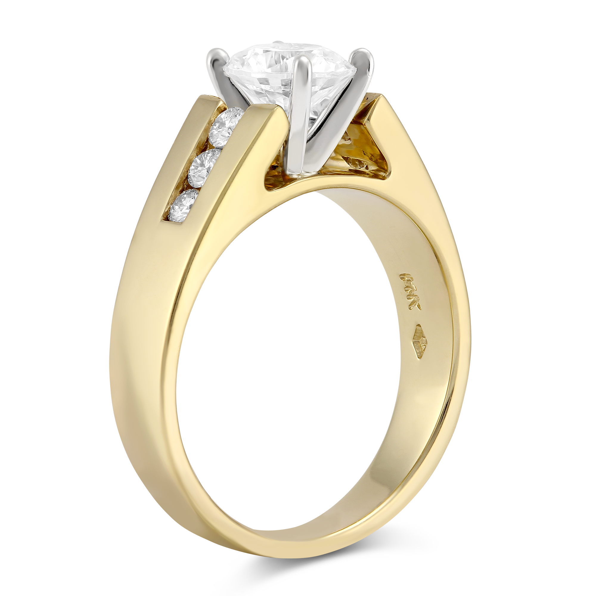 Yellow Gold Channel Set Round Diamond Cathedral Style Ring Setting