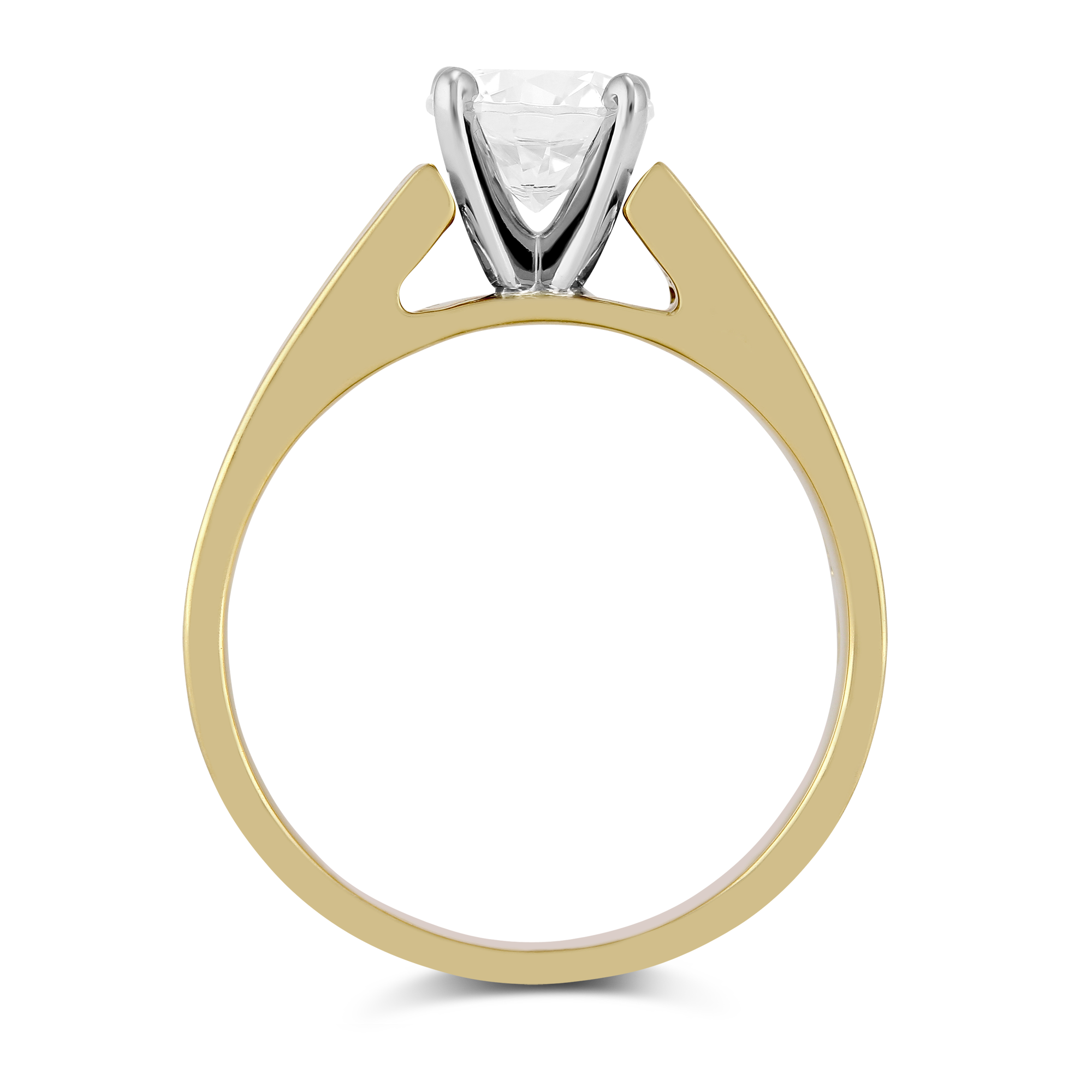 Yellow Gold Channel Set Round Diamond Cathedral Style Ring Setting