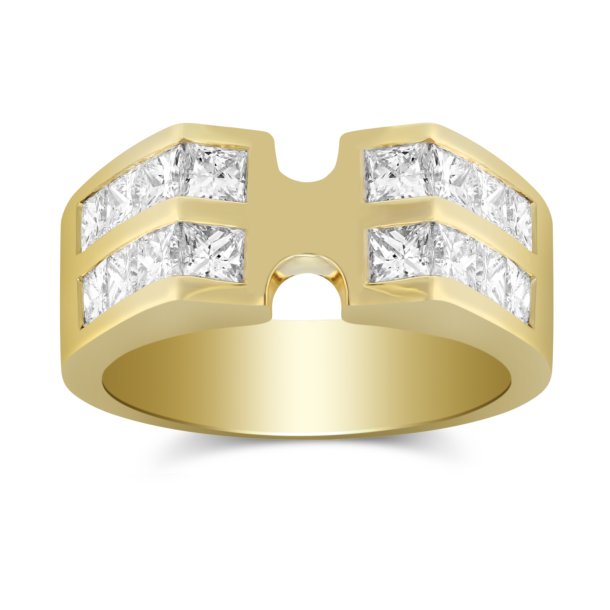 Yellow Gold Double Channel Set Princess Cut Diamond Ring Setting