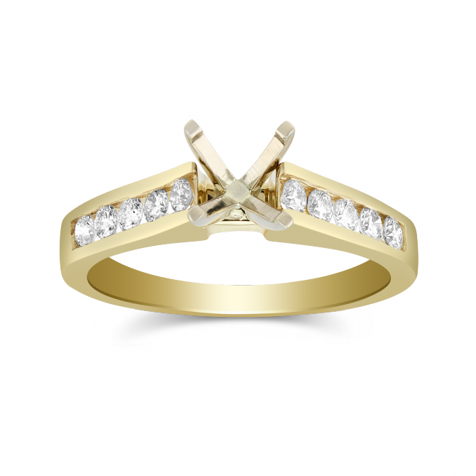 14K Yellow Gold Channel Set Round Diamond Ring Setting