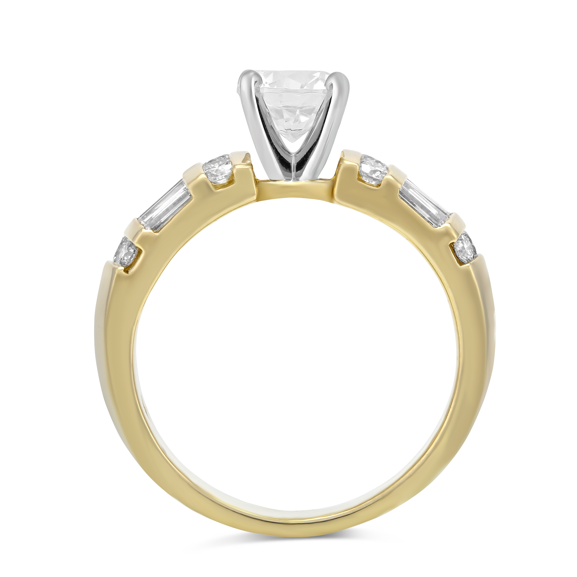 Yellow Gold Vertical Channel Set Round and Baguette Damond Ring Setting