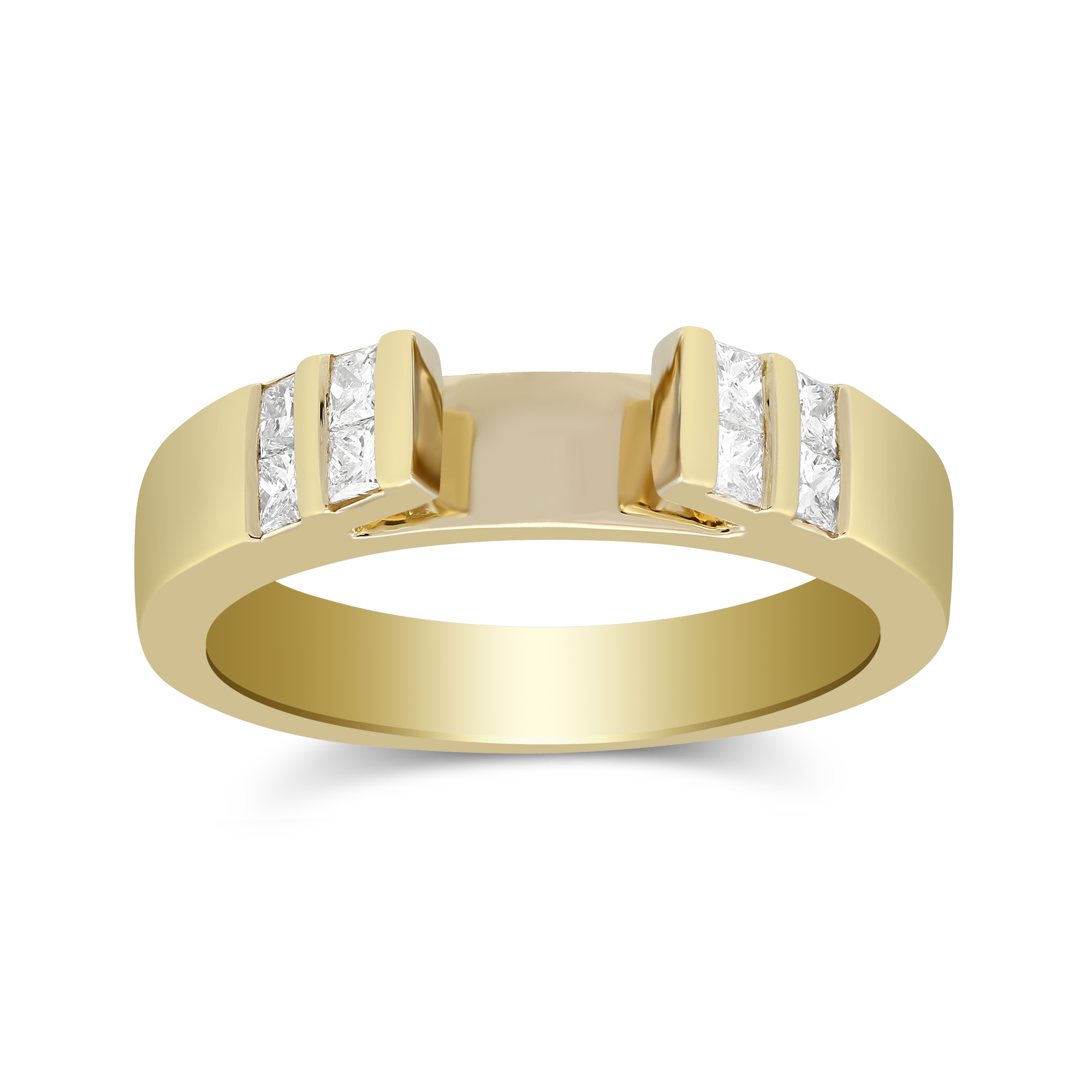 Yellow Gold Petite Vertical Channel Set Princess Cut Diamond Ring Setting