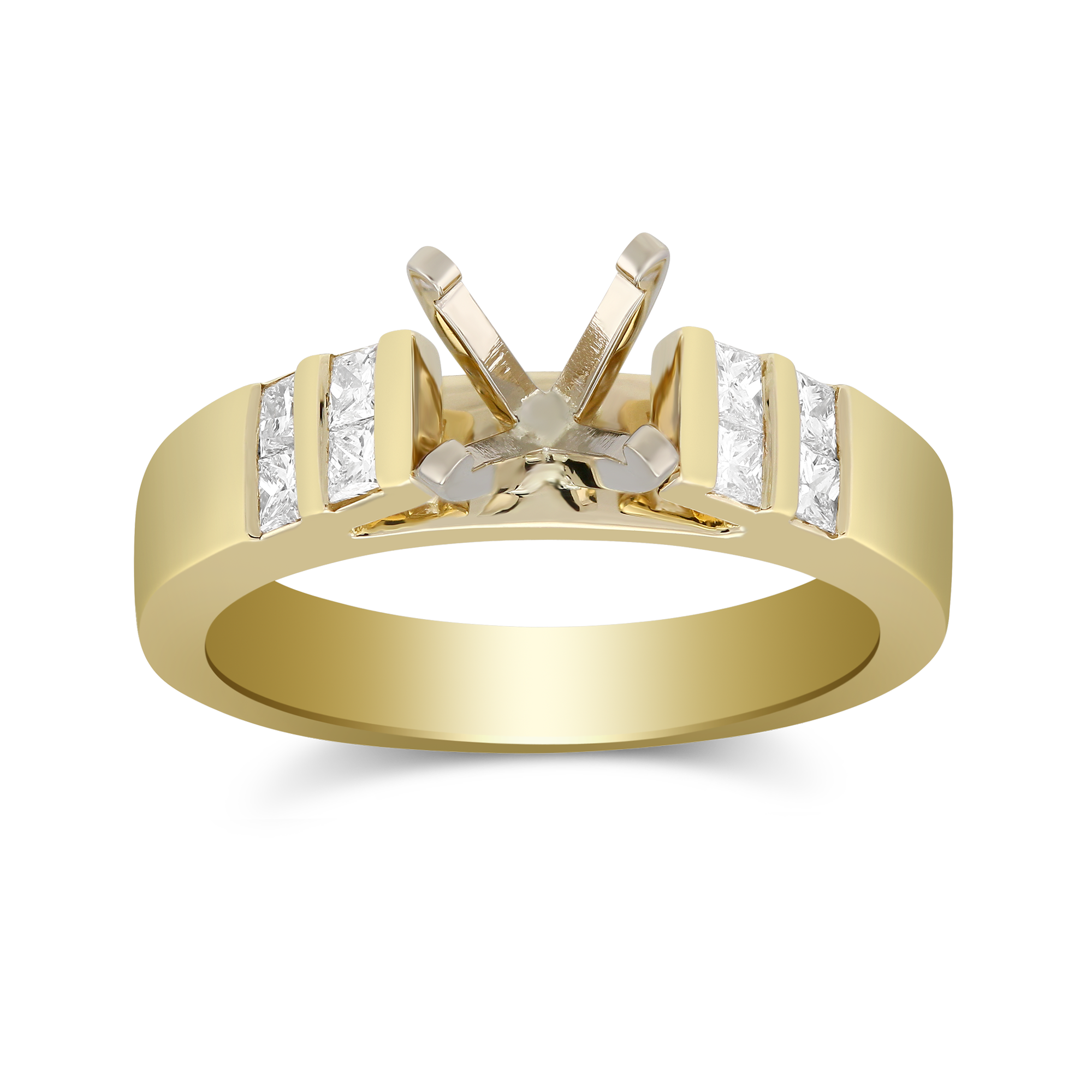 Yellow Gold Petite Vertical Channel Set Princess Cut Diamond Ring Setting