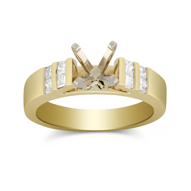 Yellow Gold Petite Vertical Channel Set Princess Cut Diamond Ring Setting