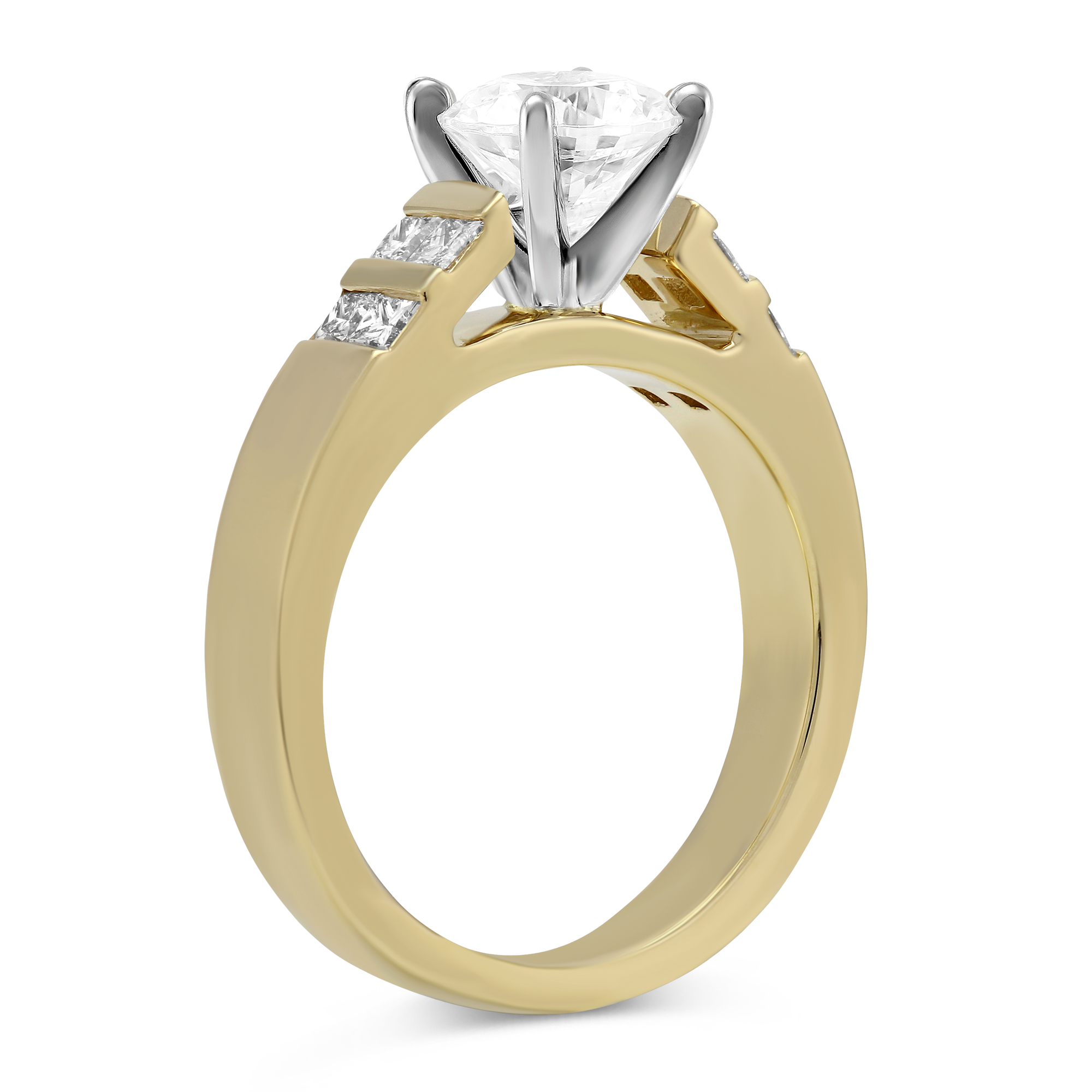 Yellow Gold Petite Vertical Channel Set Princess Cut Diamond Ring Setting