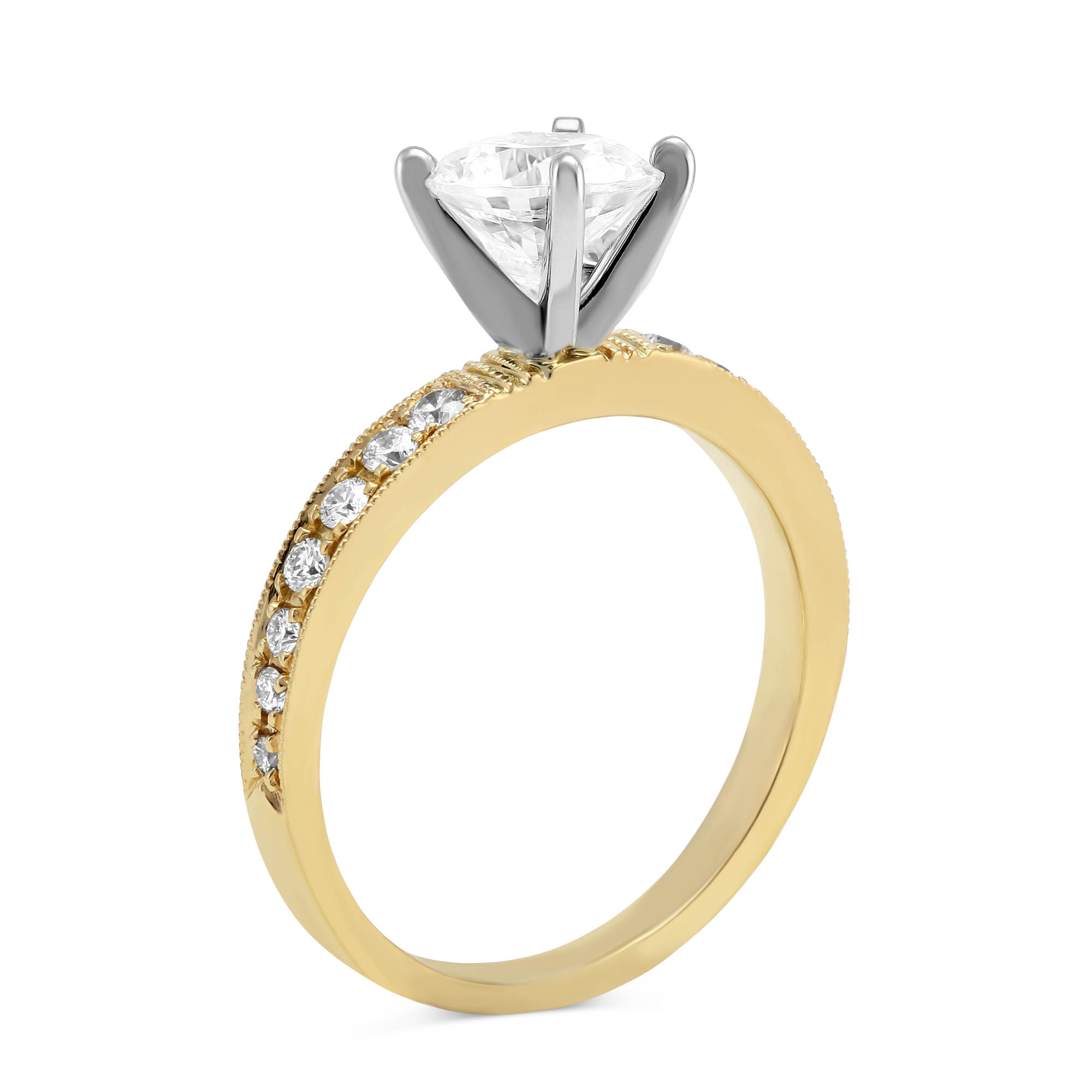 18K Yellow Gold Bead Set Round Diamond Ring Setting
