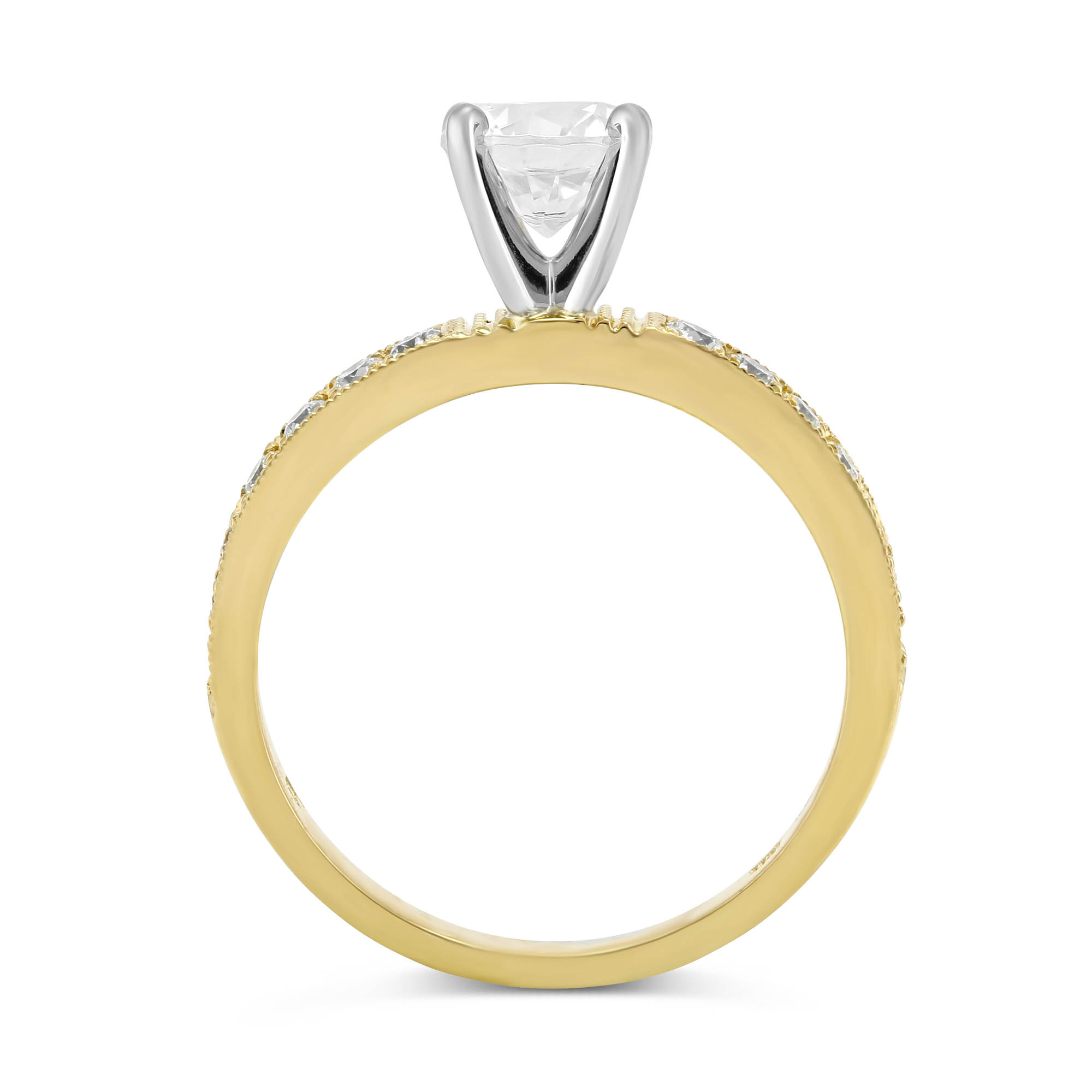 18K Yellow Gold Bead Set Round Diamond Ring Setting
