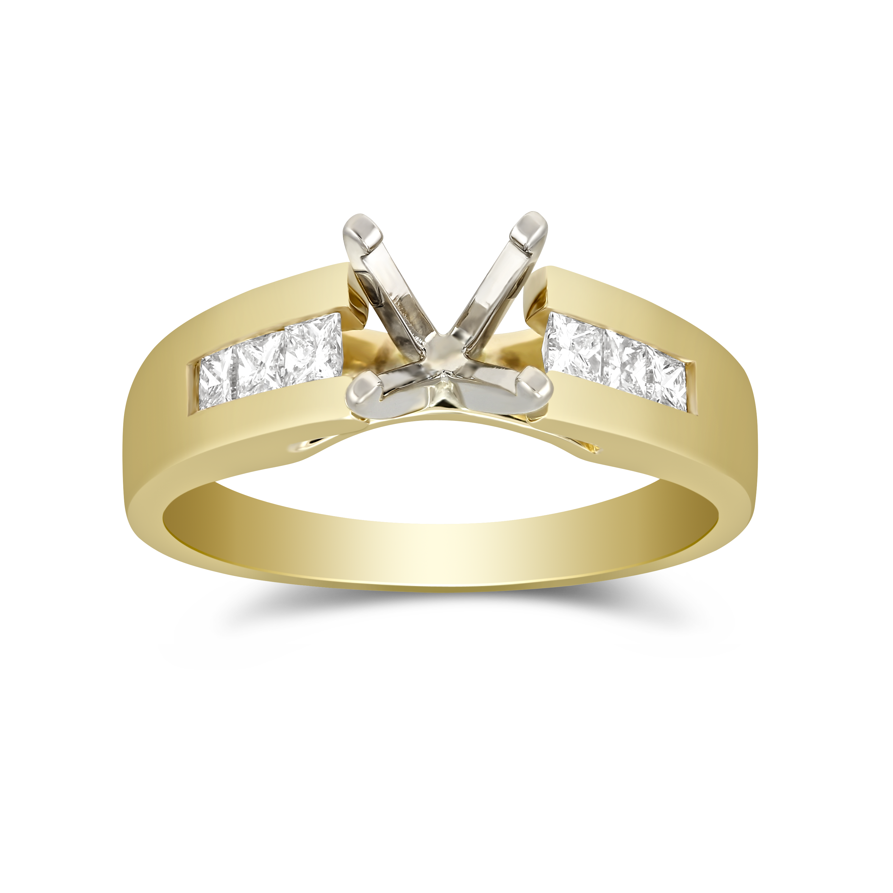 Yellow Gold Petite Channel Set Princess Cut Diamond Ring Setting