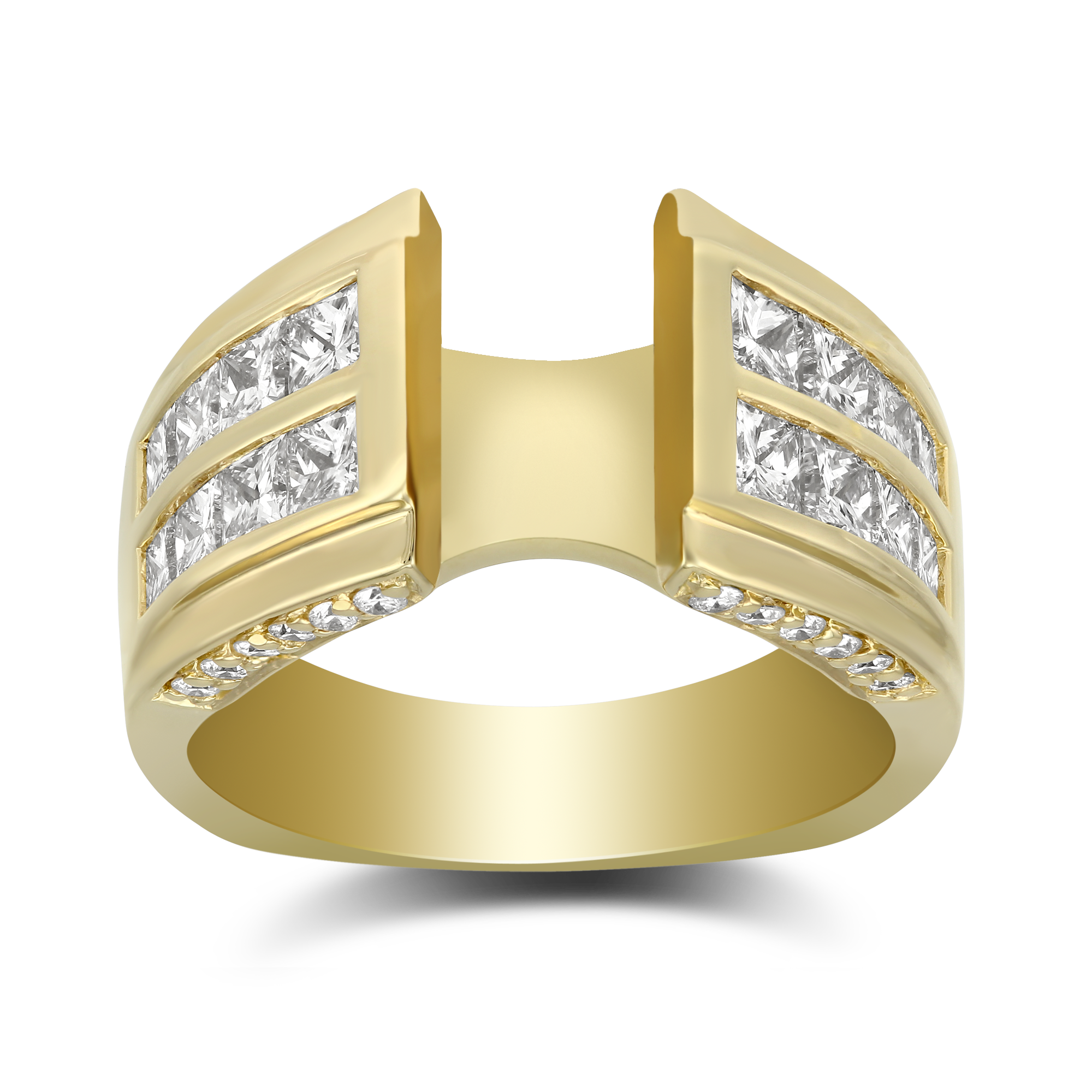 Yellow Gold Channel Set Princess Cut Two Row Diamond Ring Setting