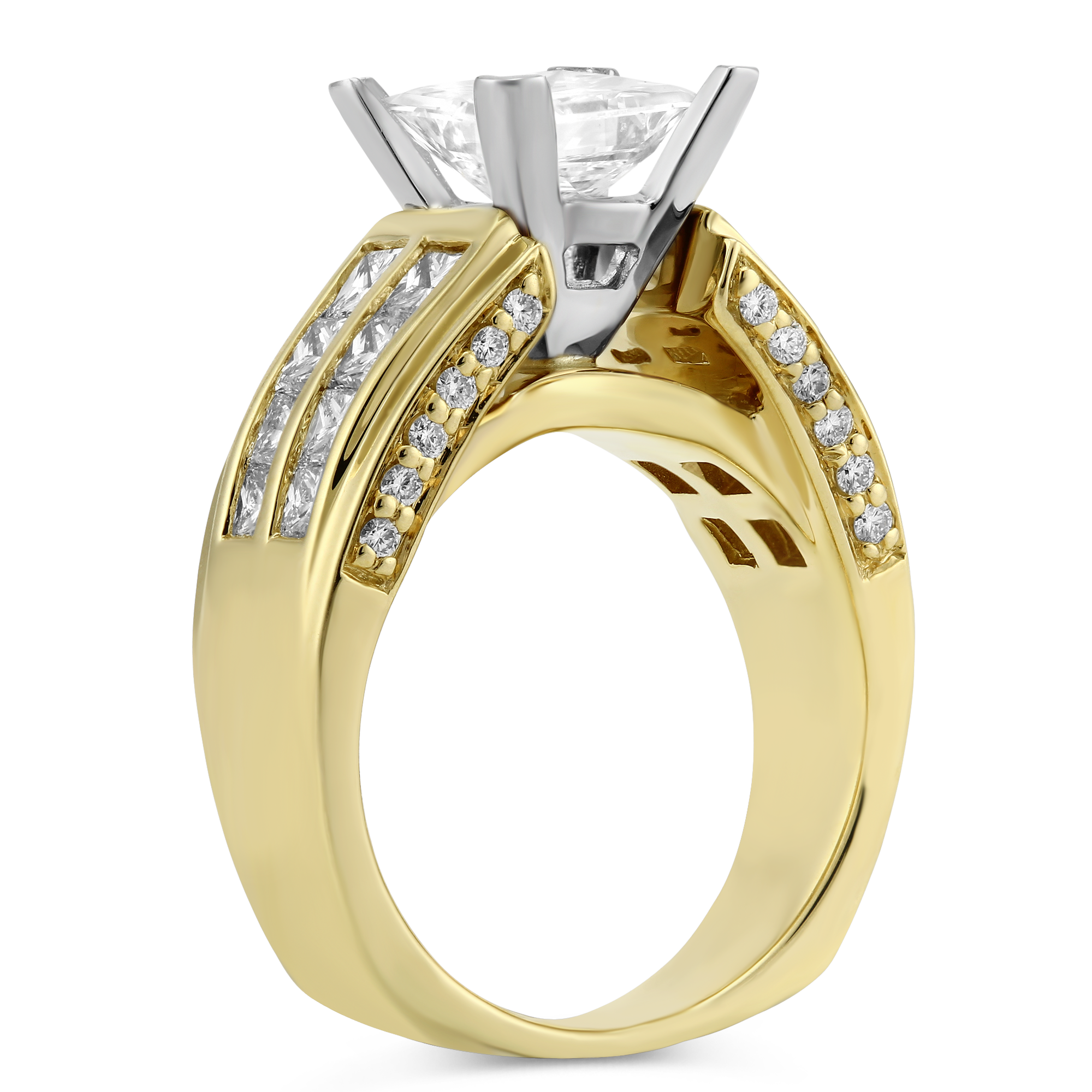 Yellow Gold Channel Set Princess Cut Two Row Diamond Ring Setting