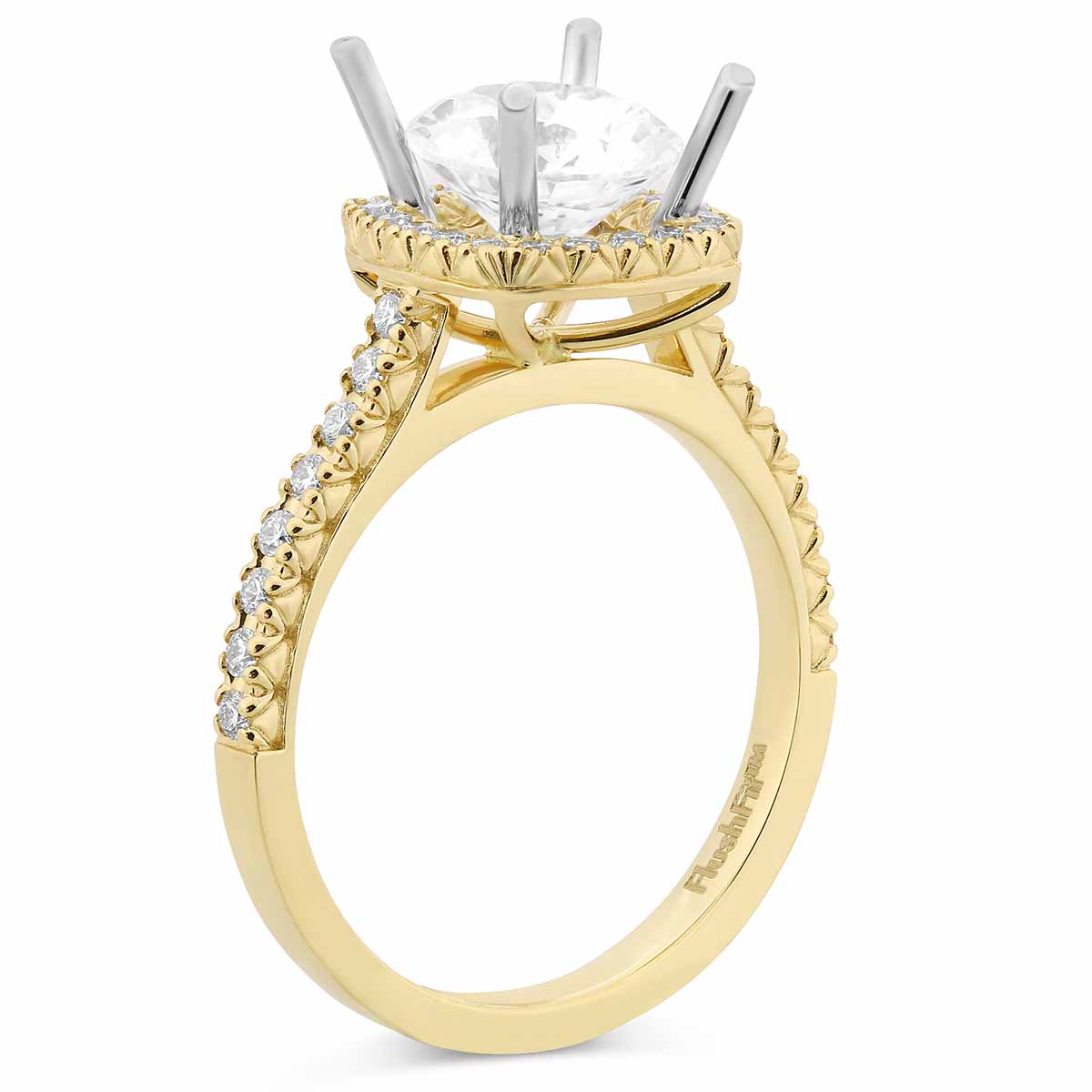 Yellow Gold Prong Set Round Diamond Square Halo Ring Setting